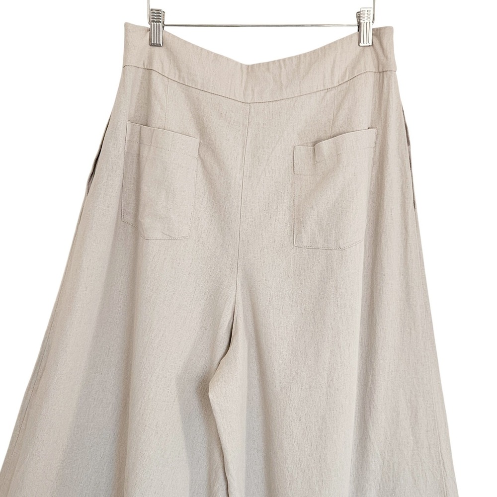 7 For All Mankind Linen Blend Wide Leg High Rise Pleated Pants Beige Size Large - Picture 5 of 8